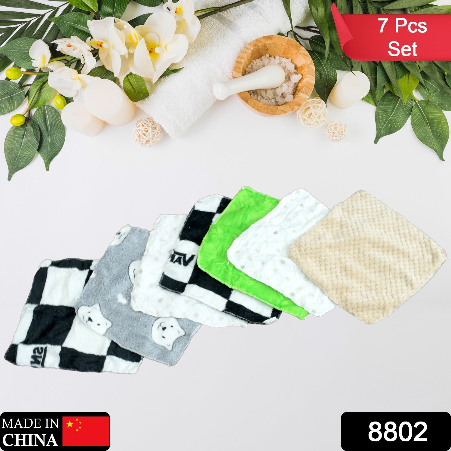 8802 Cotton Hand Towel Microfiber wash Basin Hanging Hand Towel Napkin Microfiber Cloth Cartoon Kitchen Accessories, Travel Friendly | Home & Kitchen Use ( 7 pcs Set ) 8802 Cotton Hand Towel Microfiber wash Basin Hanging Hand Towel Napkin Microfiber Cloth Cartoon Kitchen Accessories, Travel Friendly | Home & Kitchen Use ( 7 pcs Set )